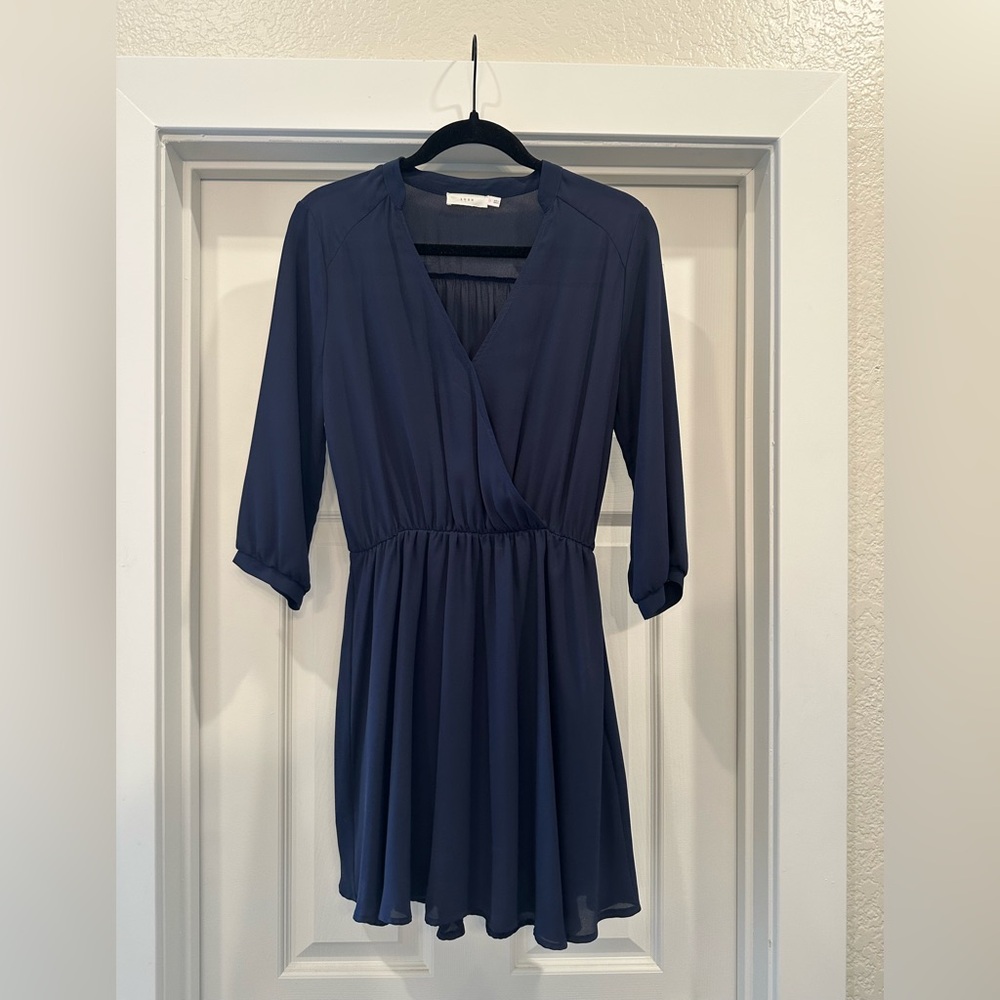 Lush Blue A-line Wrap Dress with Cuffed Sleeves